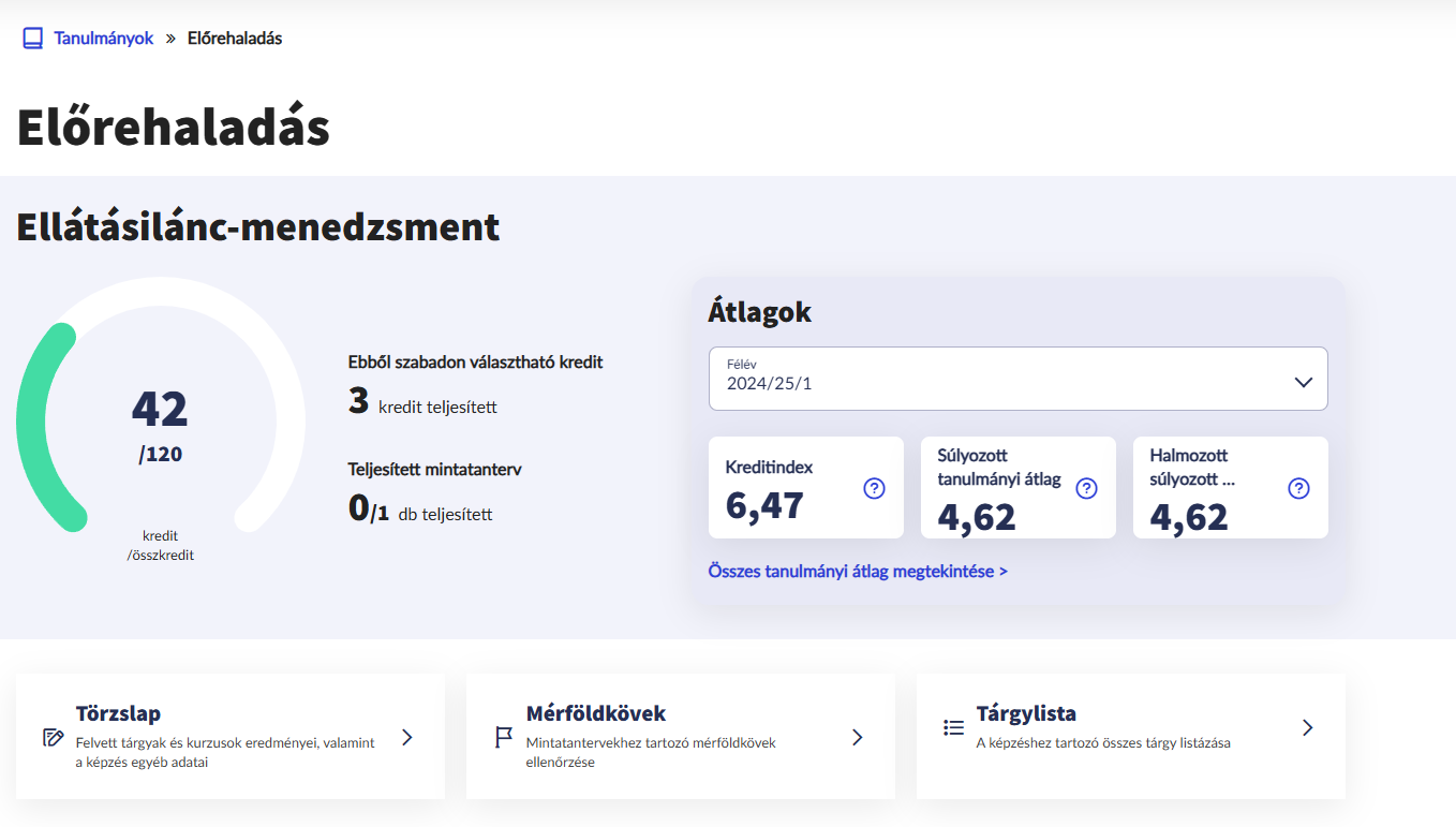 DE Neptun Előrehaladás