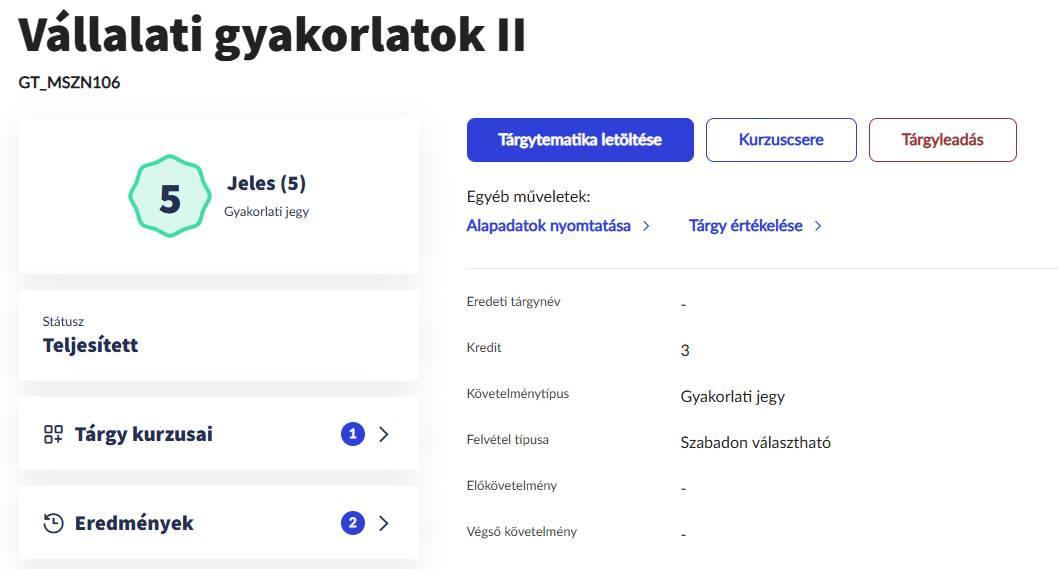 DE Neptun Vizsgaeredmény